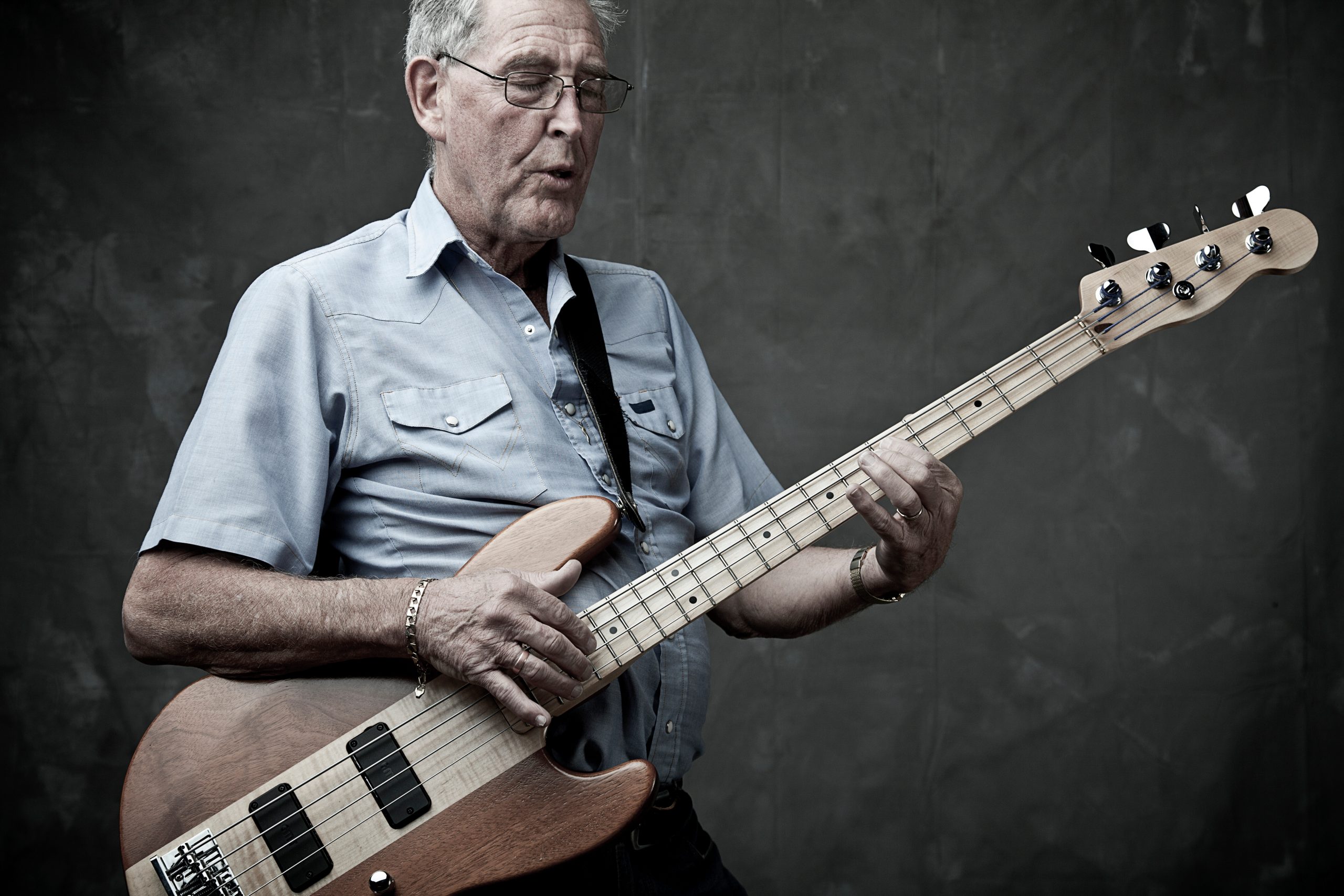 image of man showing how to hold a bass guitar