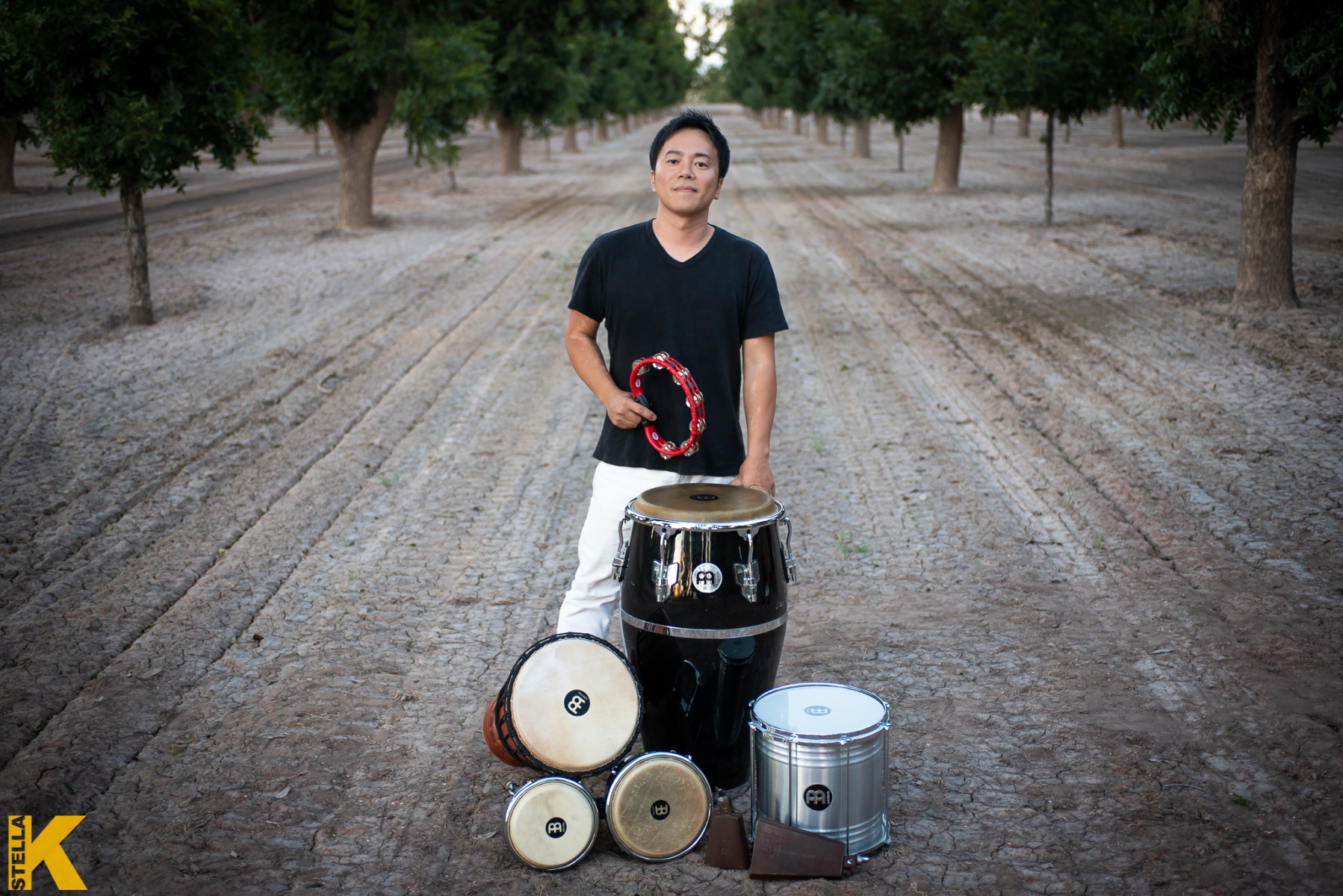 Keita Ogawa stands with his percussion instruments